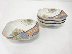 古伊万里　染付　兎に花　四方皿　4客揃